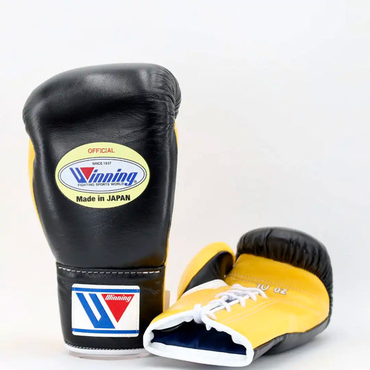 Winning Lace-Up Boxing Gloves – Black/Yellow