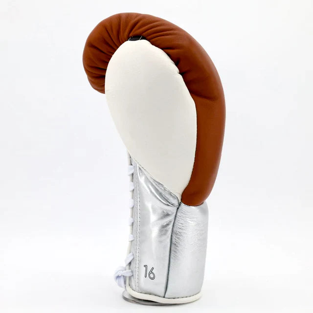 1v1 Peacemaker Lace Up Training Gloves - Tobacco / Metallic Silver / White