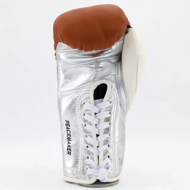 1v1 Peacemaker Lace Up Training Gloves - Tobacco / Metallic Silver / White