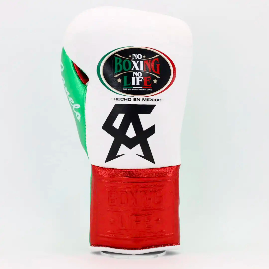 No Boxing No Life Pro Fight Gloves - White / Metallic Red / Metallic Green - CA