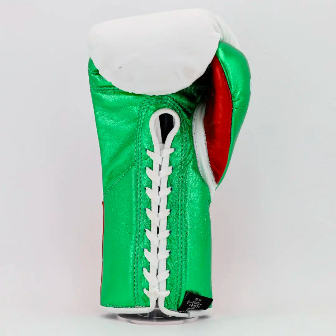 No Boxing No Life Pro Fight Gloves - White / Metallic Red / Metallic Green - CA