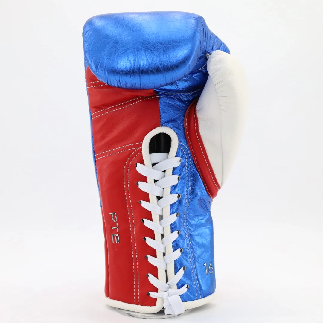 1v1 PTE Lace Up Training Gloves - Metallic Blue / Red / White