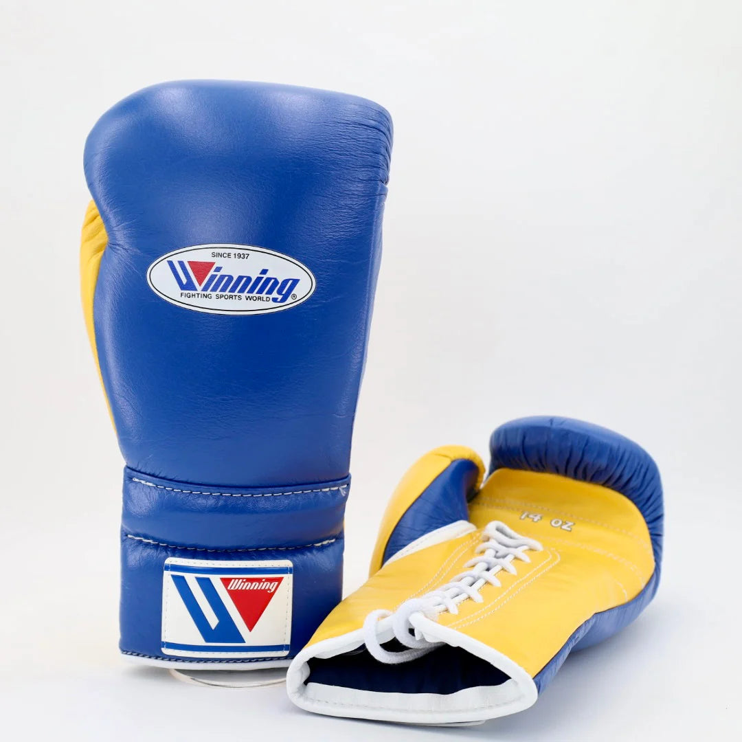 Winning Lace-Up Boxing Gloves – Blue/Yellow
