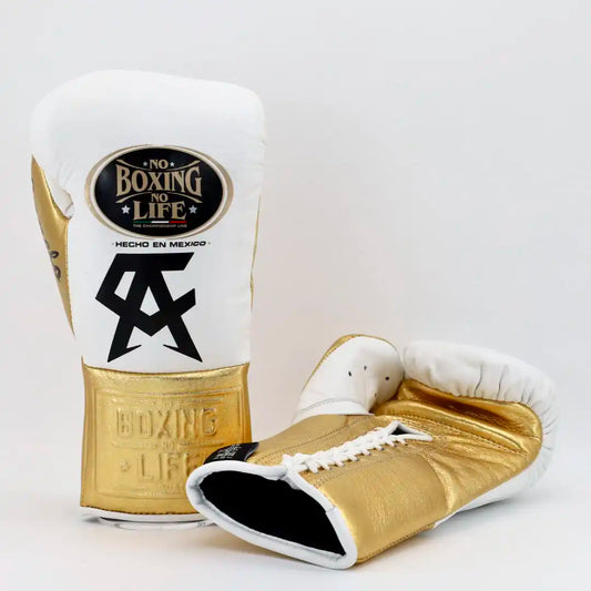 No Boxing No Life Pro Fight Gloves - White / Metallic Gold - CA