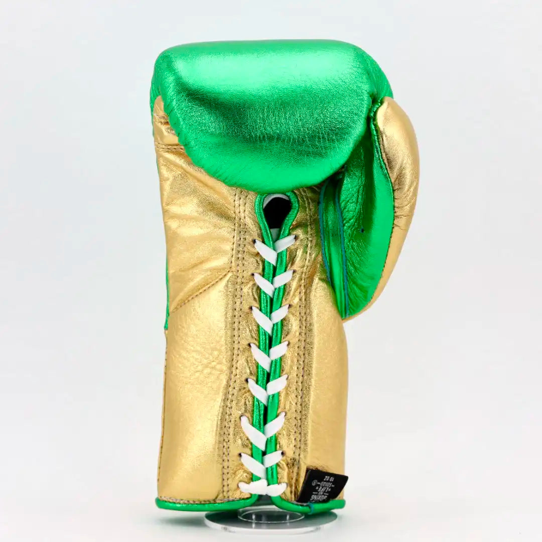 No Boxing No Life Pro Fight Gloves - Metallic Green / Metallic Gold