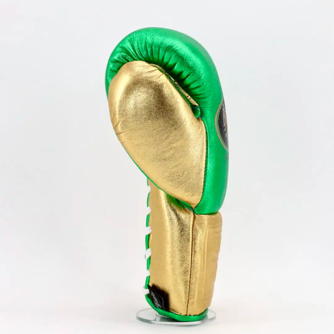 No Boxing No Life Pro Fight Gloves - Metallic Green / Metallic Gold