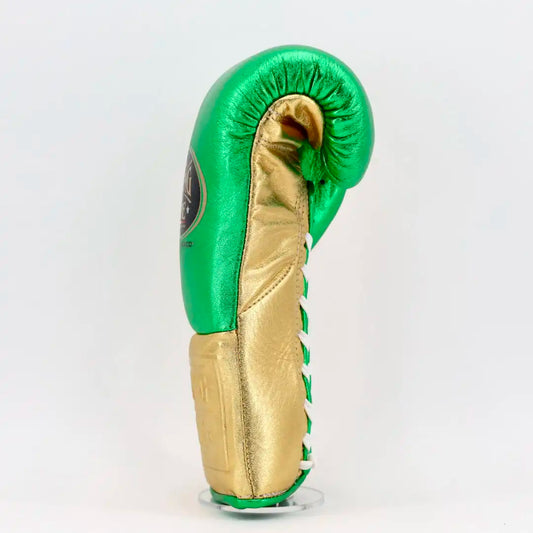 No Boxing No Life Pro Fight Gloves - Metallic Green / Metallic Gold