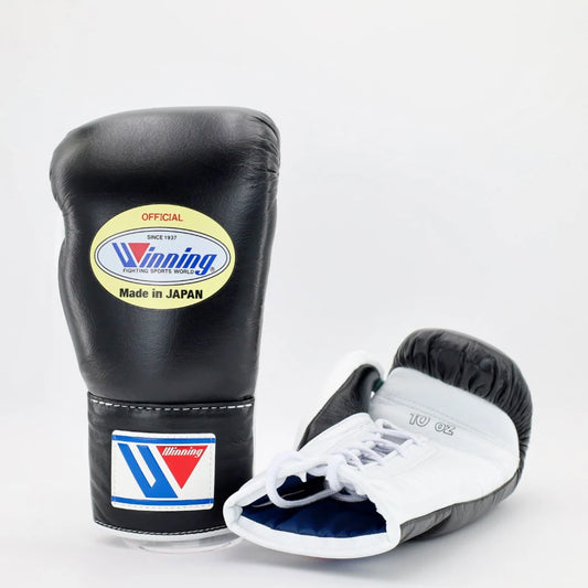 Winning Lace-Up Boxing Gloves – Black/White